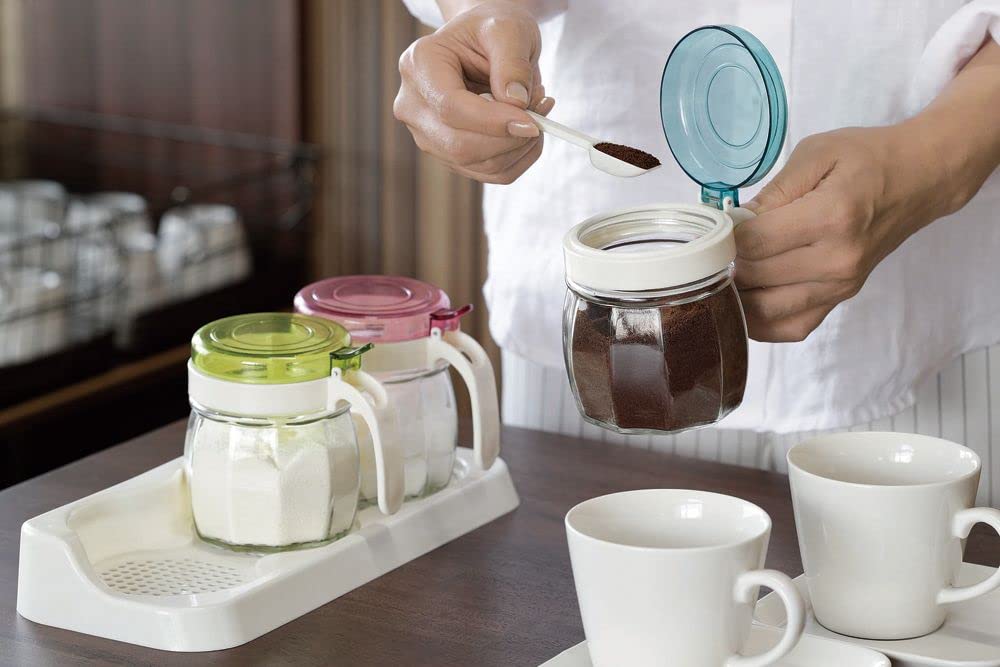 Amazon｜ガラス製カラフル調味料カップ 3個セット（スプーン付き